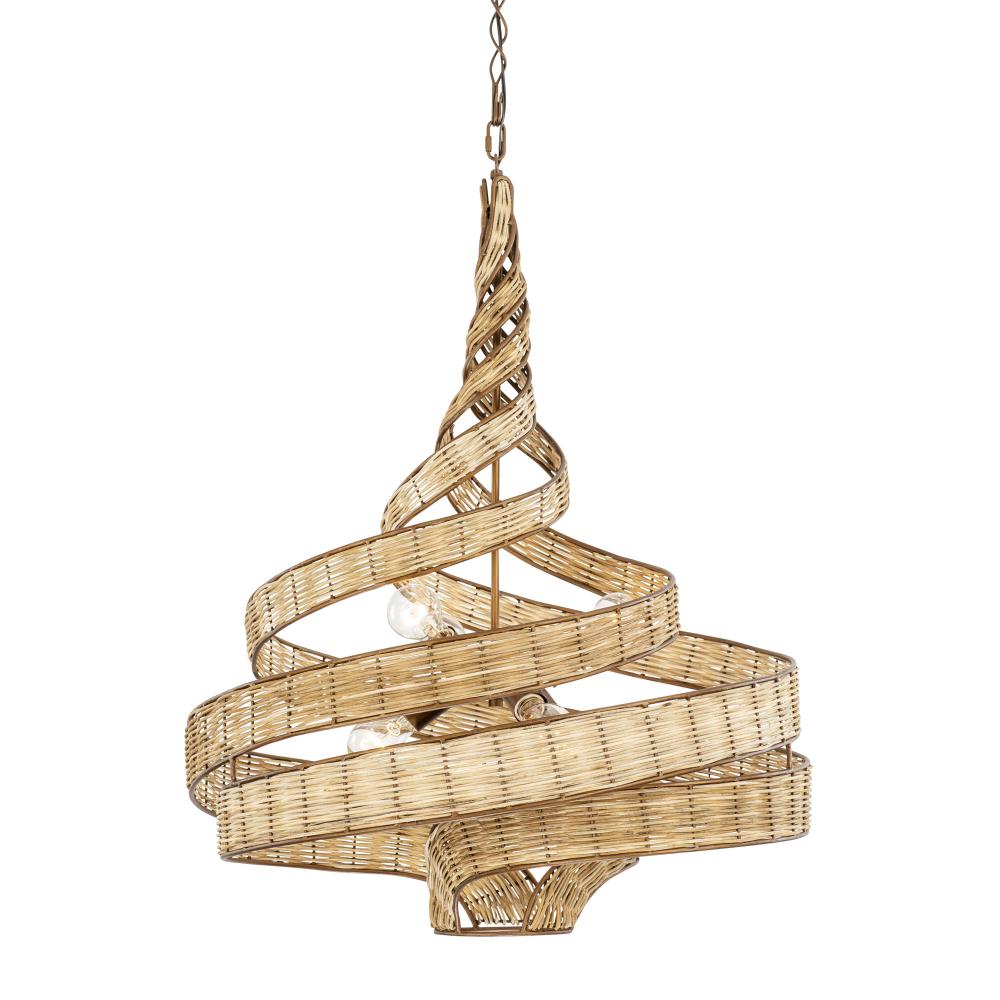 Flow 6-Lt Twist Pendant - Baguette/Natural Rattan