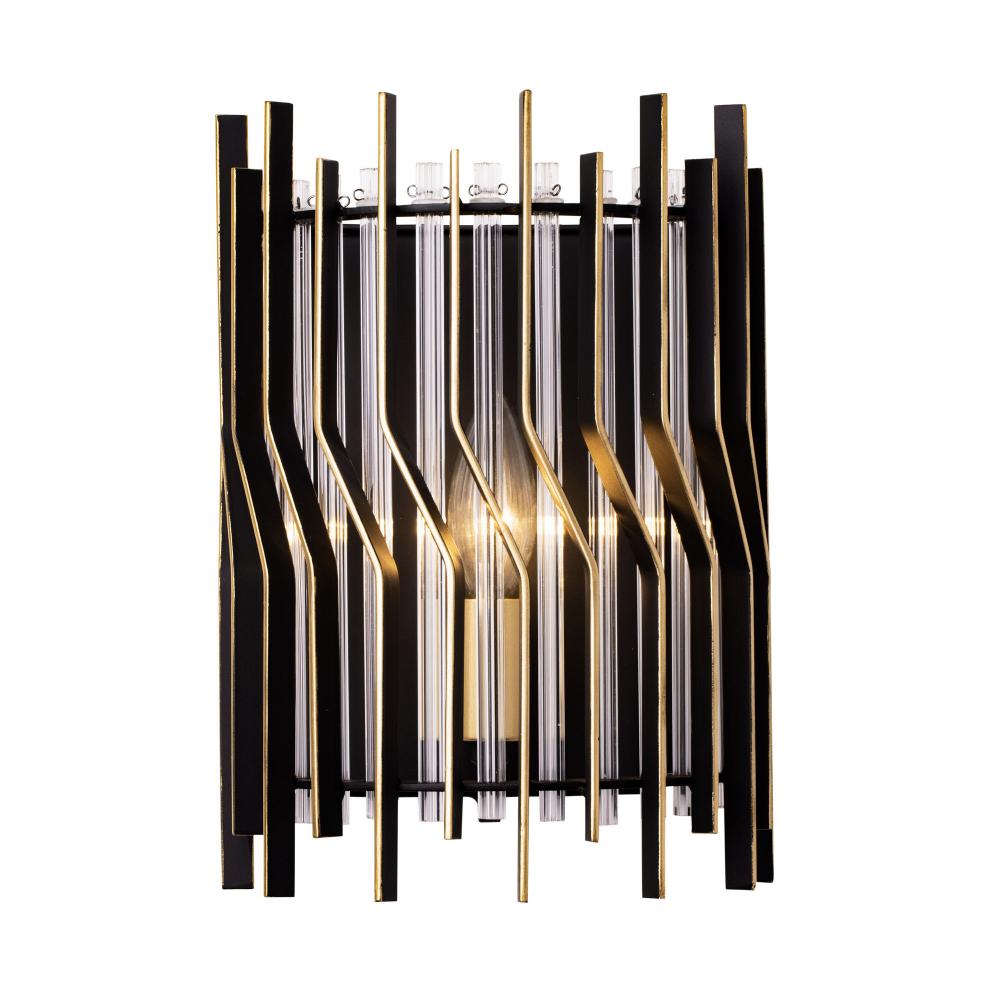 Park Row 1-Lt   Sconce - Matte Black/French Gold