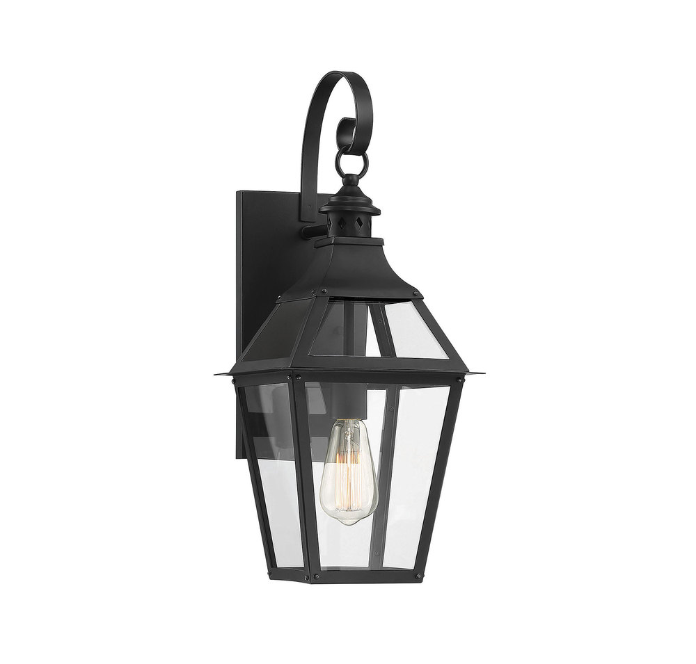 Jackson 1-Light Outdoor Wall Lantern in Matte Black with Gold Highlights