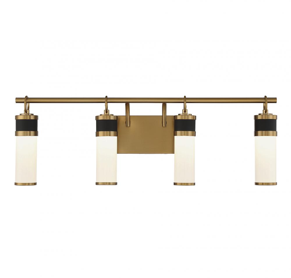 Abel 4-Light LED Bathroom Vanity Light in Matte Black with Warm Brass Accents