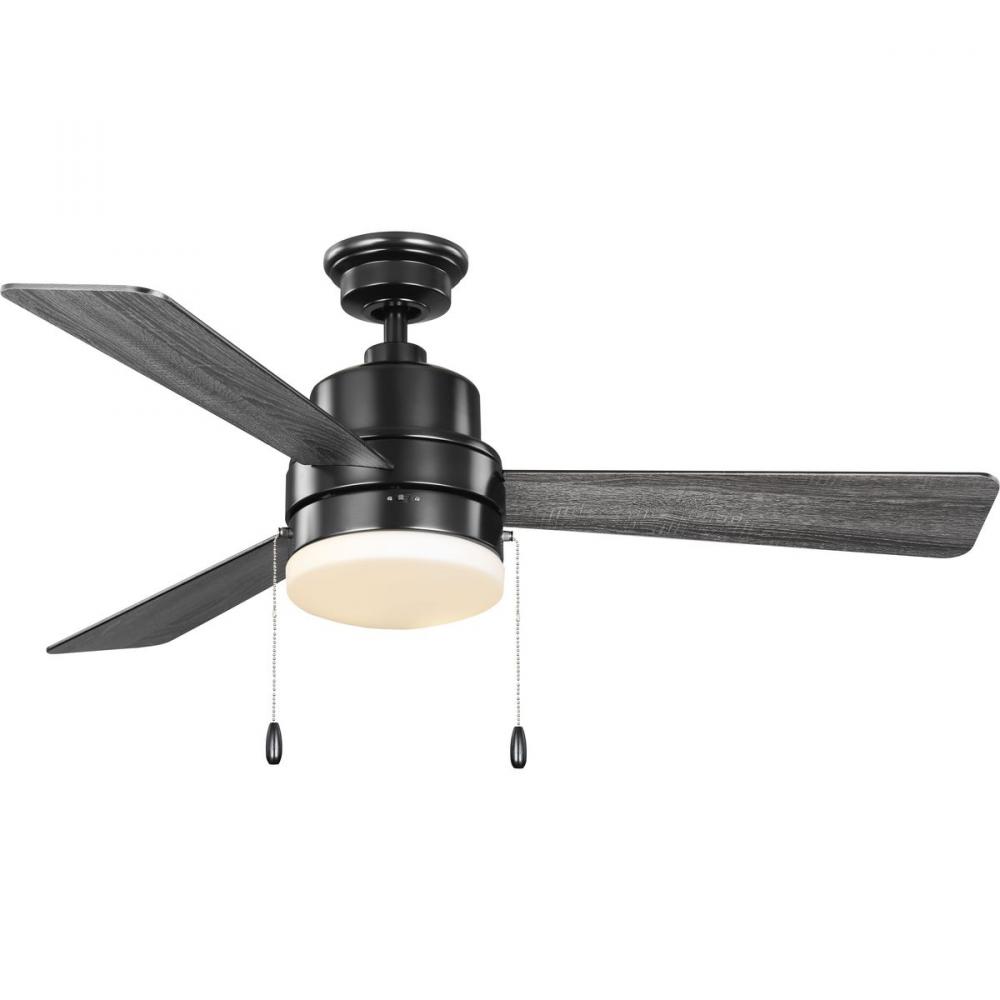 Trevina V 52" 3-Blade Indoor Matte Black Modern Ceiling Fan with Light Kit and White Opal Shade