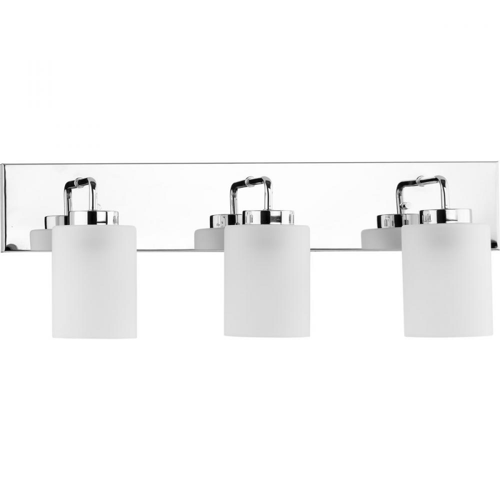 Merry Collection Three-Light Polished Chrome and Etched Glass Transitional Style Bath Vanity Wall Li