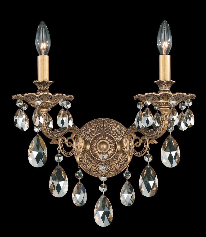 Milano 2 Light 120V Wall Sconce in Heirloom Gold with Heritage Handcut Crystal