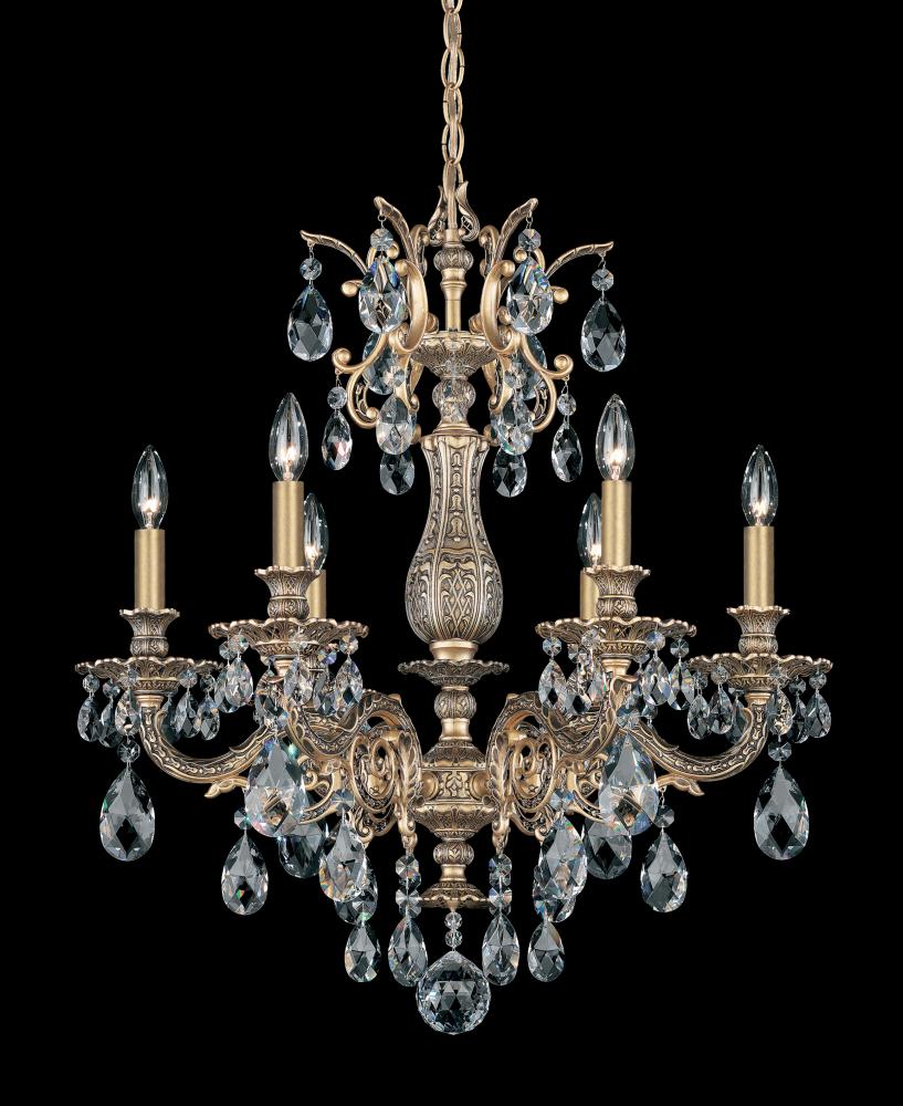 Milano 6 Light 120V Chandelier in Etruscan Gold with Heritage Handcut Crystal