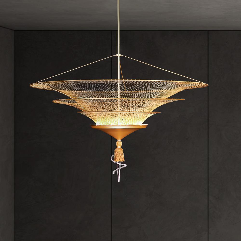 Veneto 34IN LED 3000K/3500K/4000K 120V-277V Pendant in Gold with Heritage Handcut Crystal