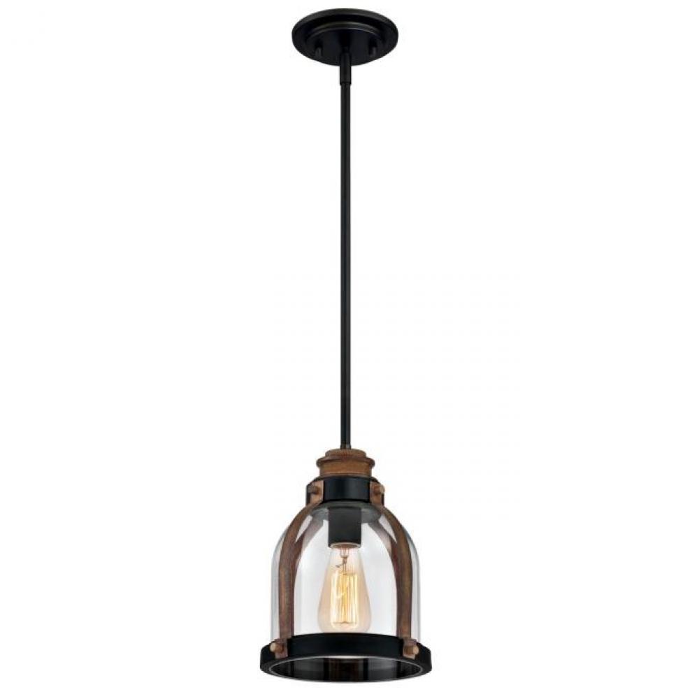 Mini Pendant Oil Rubbed Bronze Finish with Barnwood Accents Clear Seeded Glass