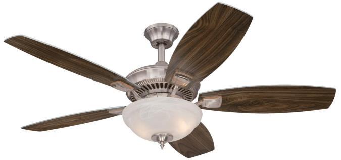 52 in. Brushed Nickel Finish Reversible Blades (Rich Walnut/Bird's Eye Maple) White Alabaster