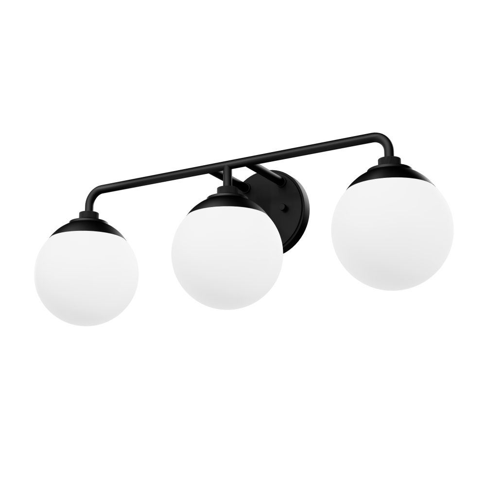 Hunter Hepburn Matte Black with Cased White Glass 3 Light Bathroom Vanity Wall Light Fixture