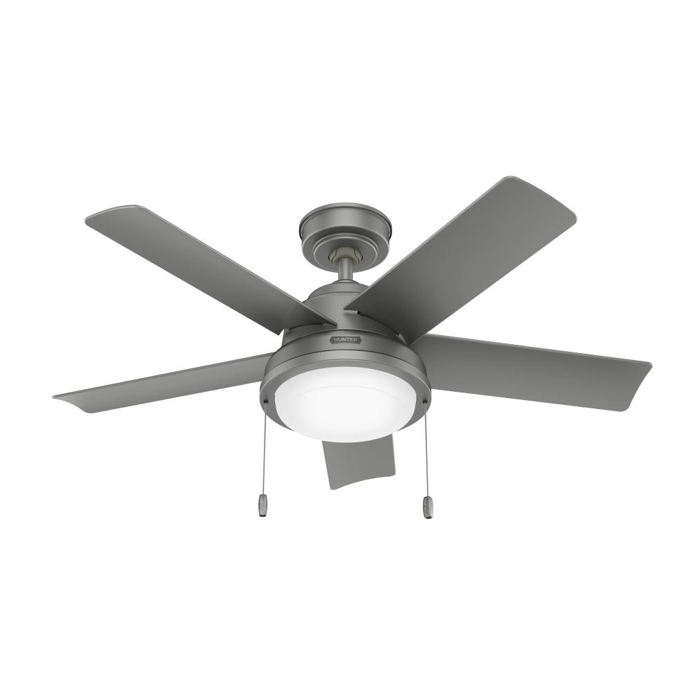 Hunter 44 inch Seawall Matte Silver WeatherMax Indoor / Outdoor Ceiling Fan with LED Light Kit