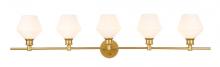  LD2325BR - Gene 5 Light Brass and Frosted White Glass Wall Sconce