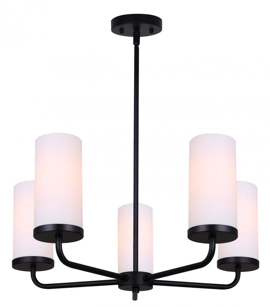 MALLOY, ICH2029B05BK, MBK Color, 5 Lt Rod Chandelier, Flat Opal Glass, 60W Type A