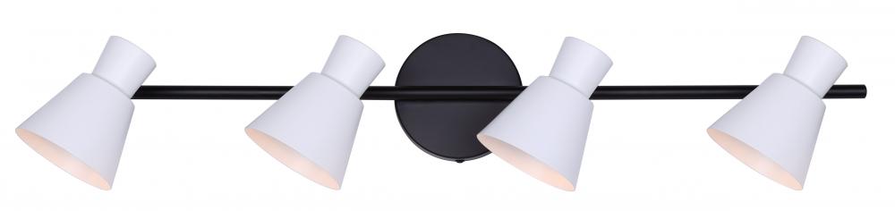 RADLEY 4 Light 29 in. Ceiling/Wall Matte Black Track Light Kit with Matte White Metal Shade