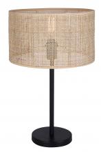 Canarm ITL1149A22BK-NR - BELLAMY 22 in. Matte Black Table Lamp with Natural Rattan Shade and 3 Way Switch