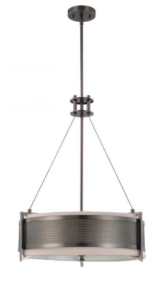 Diesel - 4 Light Round Pendant with Khaki Fabric Shade - Hazel Bronze Finish