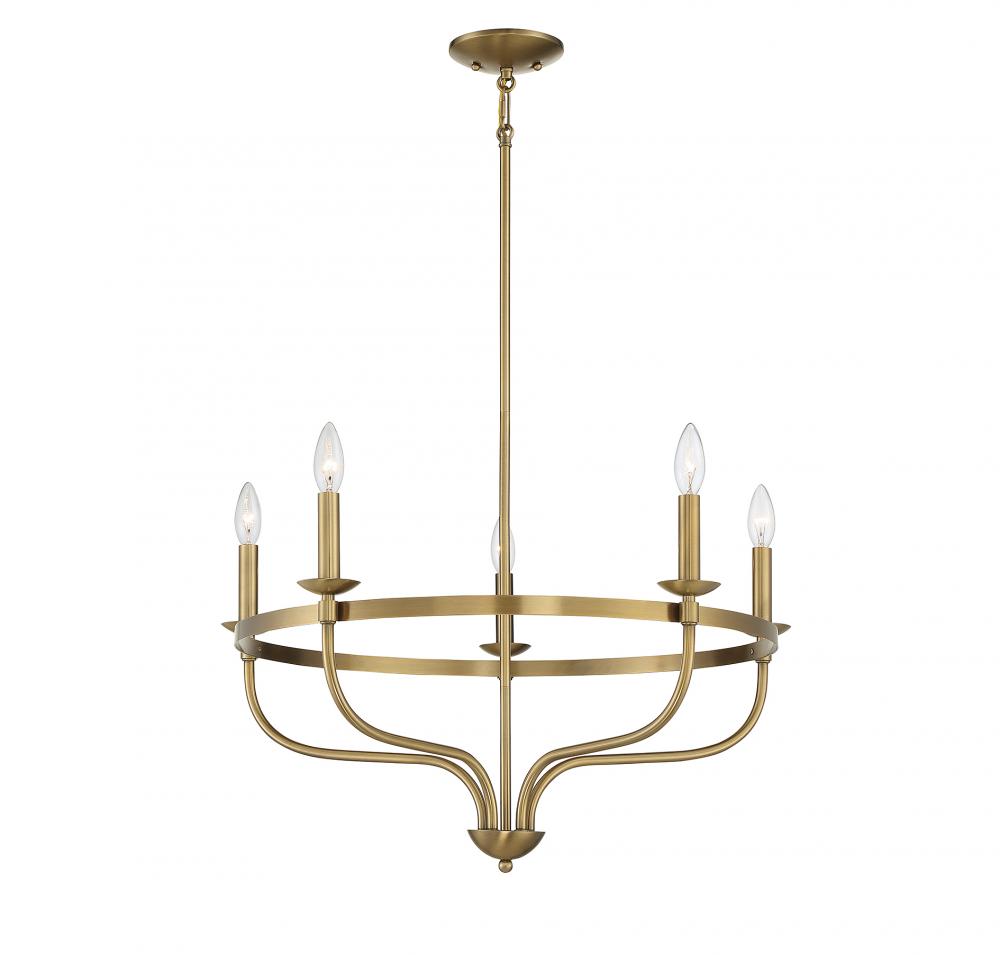 5-Light Chandelier in Natural Brass