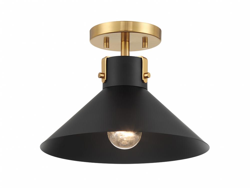 1-Light Ceiling Light in Matte Black and Natural Brass