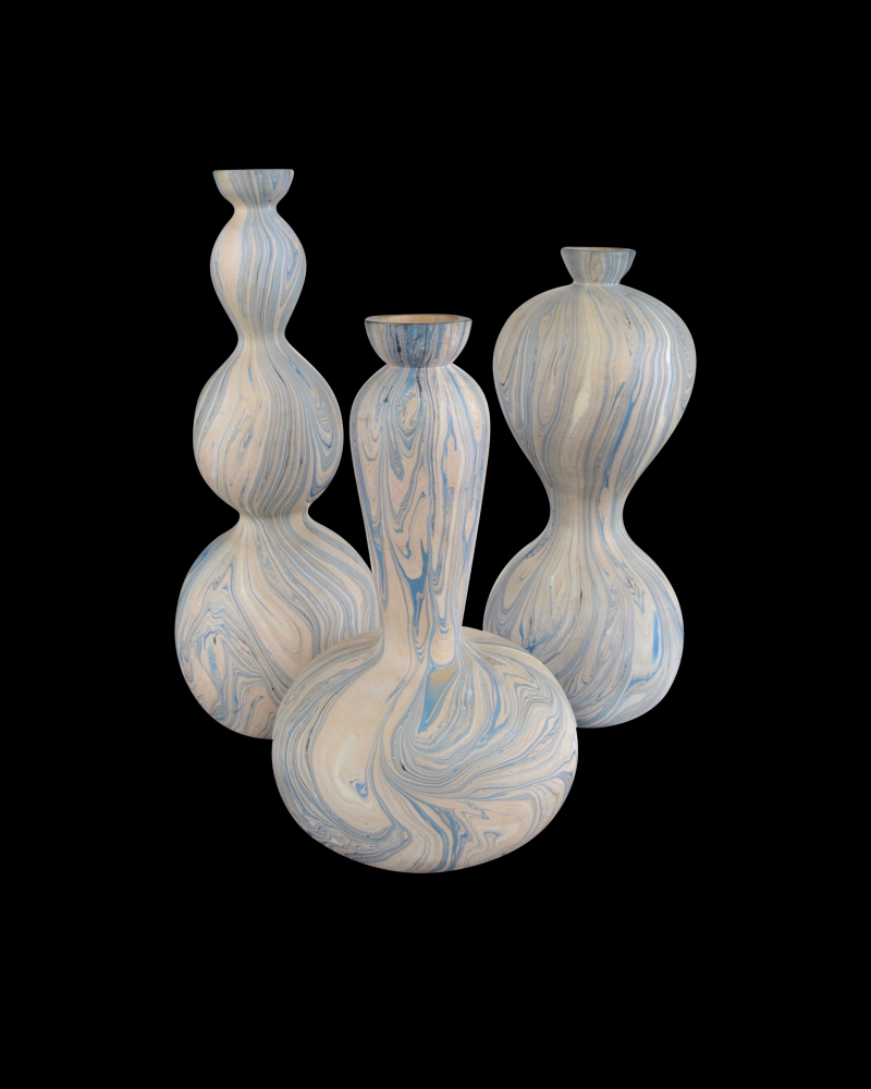 Calm Sea Marbleized Vase Set of 3